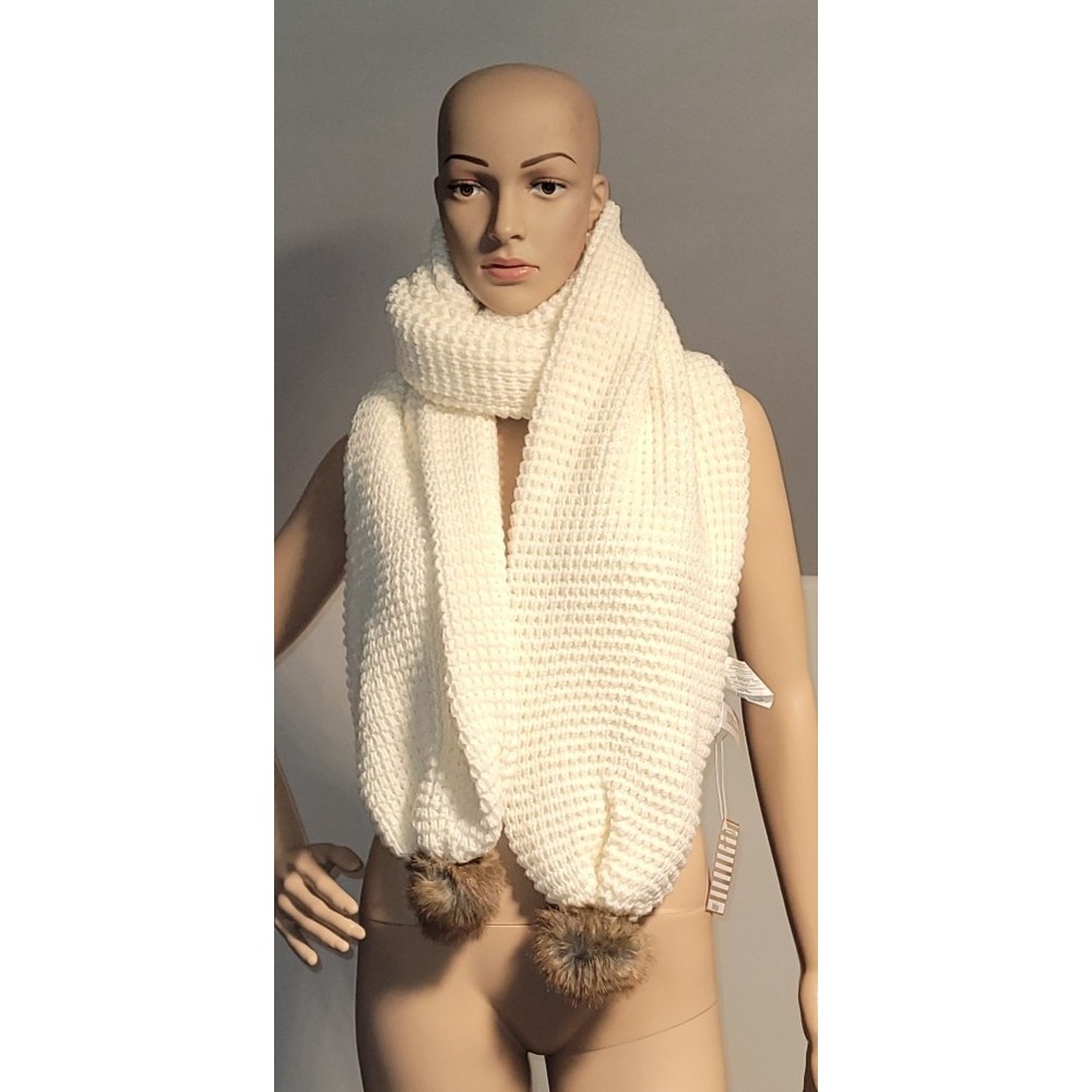 Indigo Solid Color Women‎ Premium Winter Thick Twist Cable Knit Pom Pom Scarf